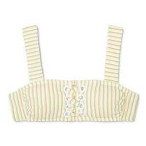 Xhilaration Juniors Textured Lace-up Grommet Bralette Bikini Top Yellow L